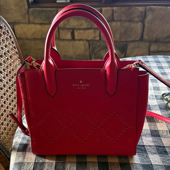 kate spade Handbags - kate spade Red Embossed Leather Satchel with Shoulder Strap